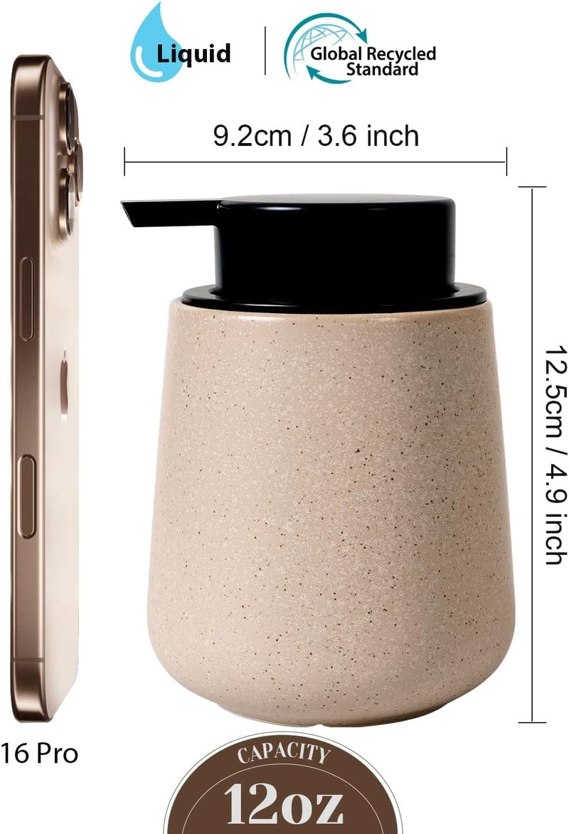 INGOFIN Ceramic Lotion Dispenser - 12 oz Hand Soap Dispenser Bathroom, Modern Liquid Dispenser with Pump, Refillable Dish Soap Bottle for Kitchen, Beige - Image 2